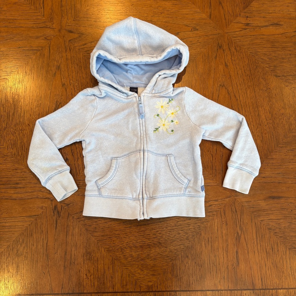 GAP Light Blue Kids Hoodie with Floral Embroidery